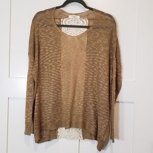 Umgee Tunic Open Knit Oversized Boxy Laced CrochetTan Off White Size Sma…